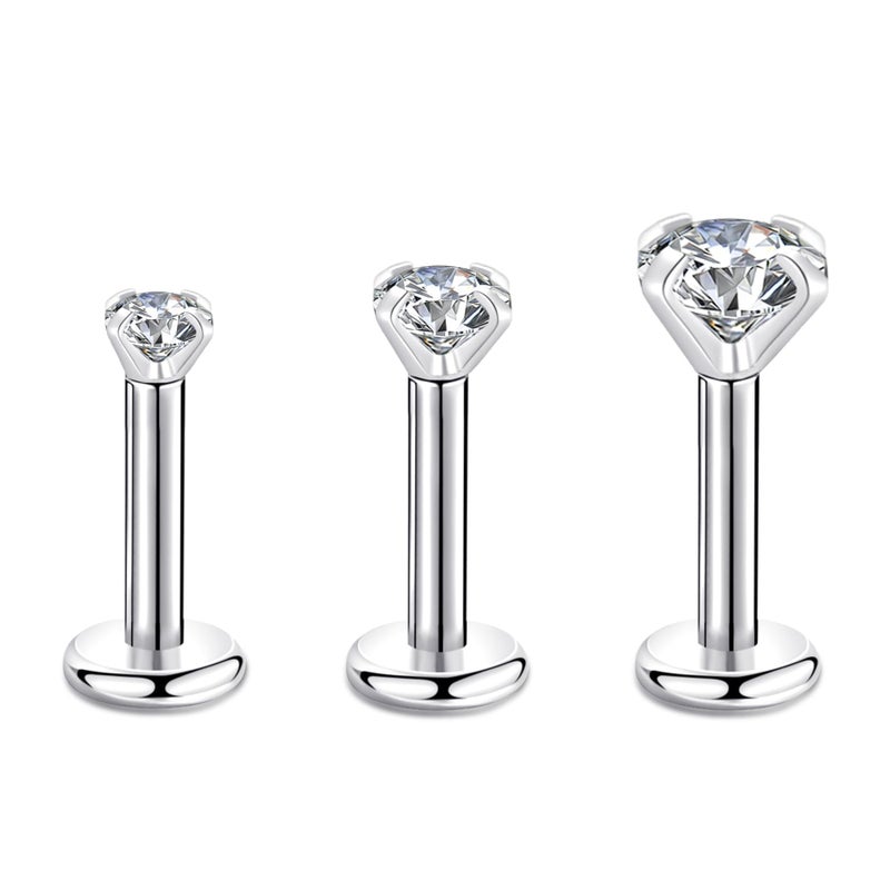 CANDYFANCY 16g 2/3/4mm Cubic Zirconia Triple Forward Helix Ear Cartilage Tragus Studs Earrings Lip Piercing 16 gauge (6mm Length Triple Stone Size Pack, Set Of 3.) - Image 1